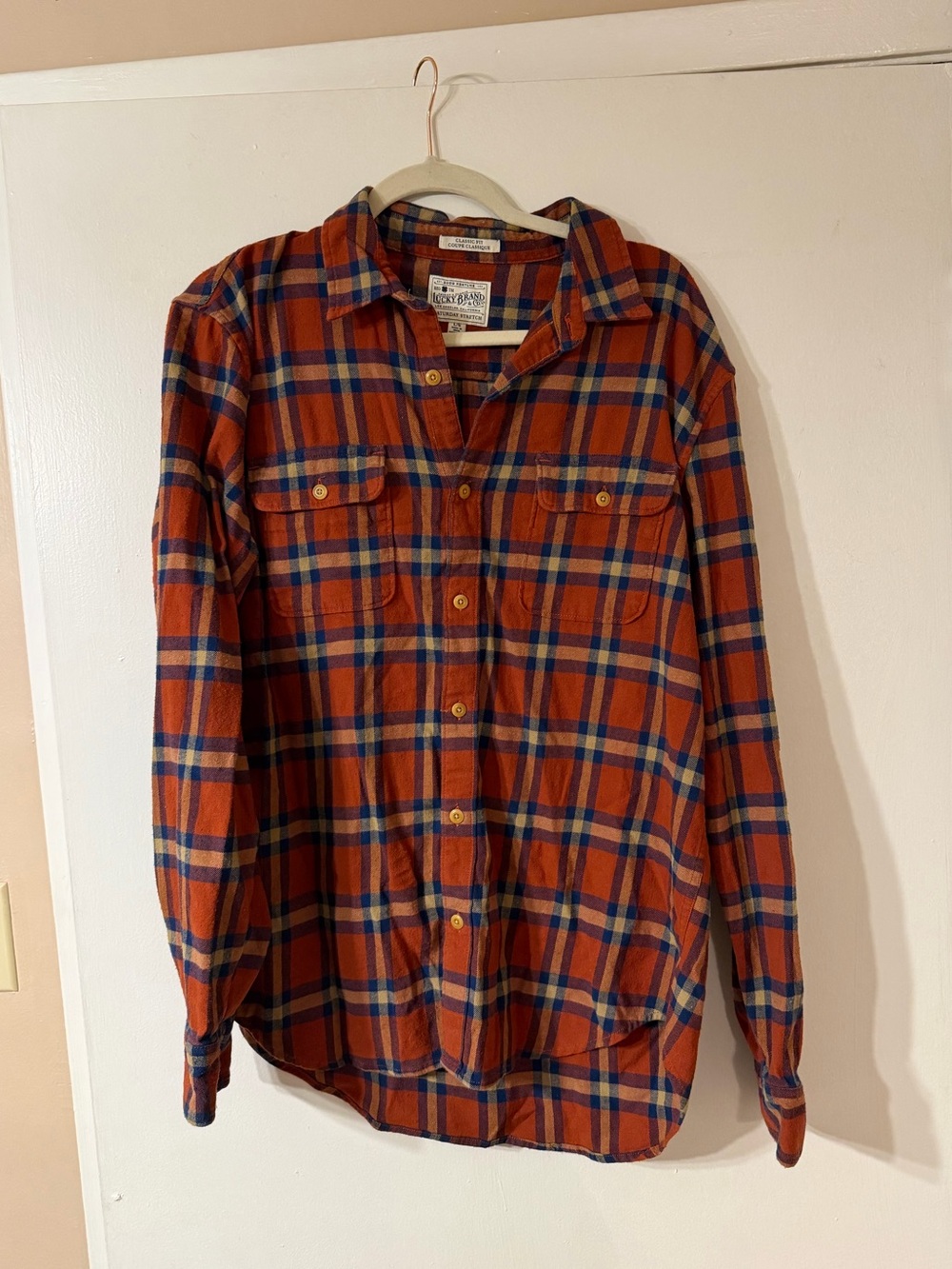 Lucky Brand Orange Plaid Button-Down Shirt